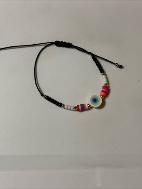 Beaded Evil Eye Adjustable Bracelet - Black & Multicolor